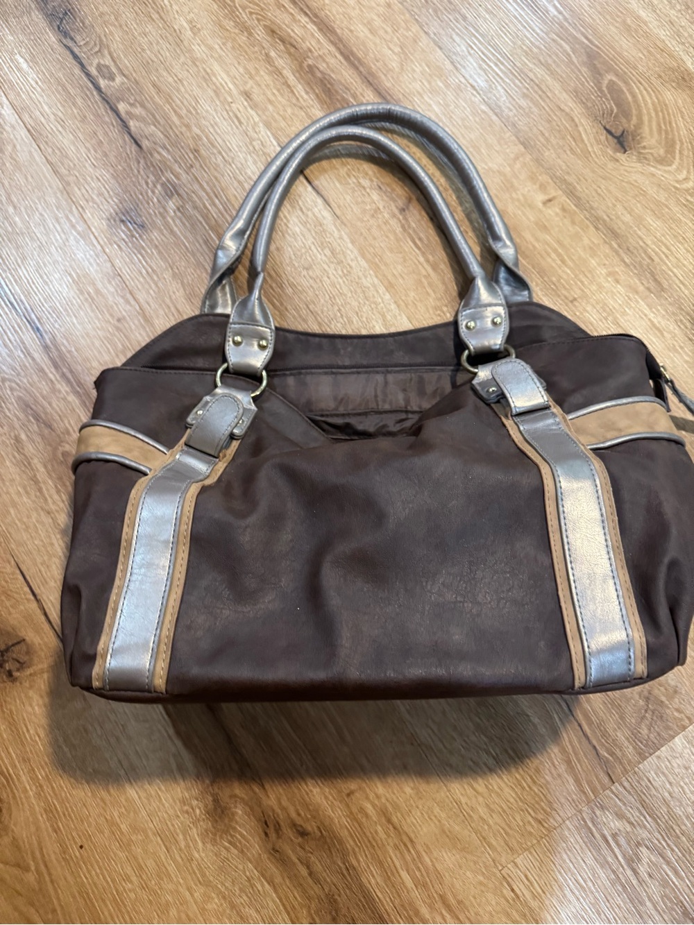 Men's Brown & Metallic Accent Duffel Tote Bag